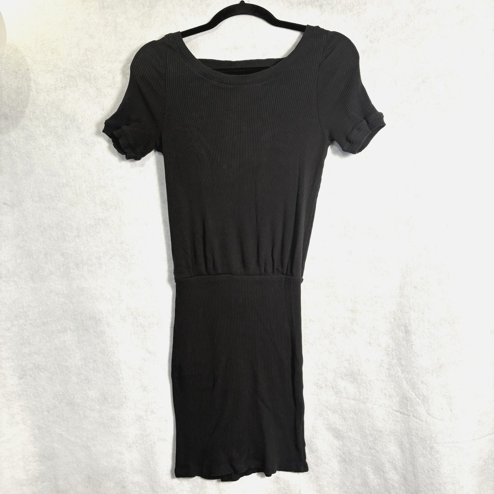 FREE PEOPLE Beach Women Ribbed Triangle Cut Back Mini Dress Sz M Black 60-18